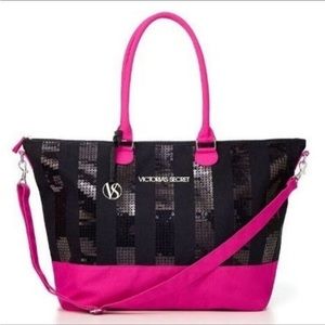 Victoria’s Secret Black and Pink Sequined Canvas Tote